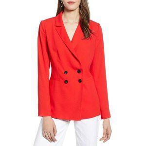 Halogen Double Breasted Blazer Jacket Red Hibiscus